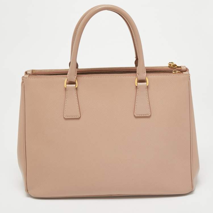 Pre Owned Prada Pink Saffiano Lux Leather Medium Double Zip Tote
