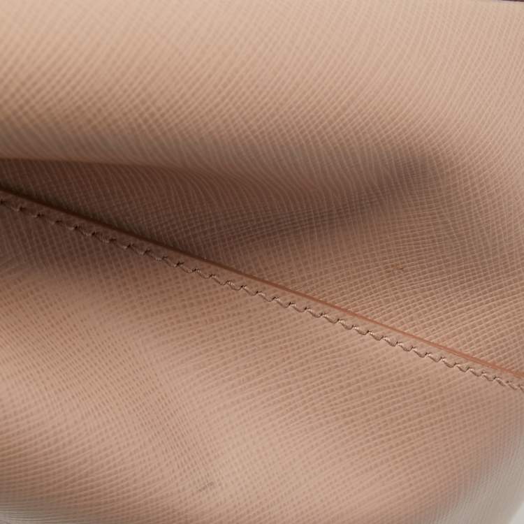 Pre Owned Prada Pink Saffiano Lux Leather Medium Double Zip Tote