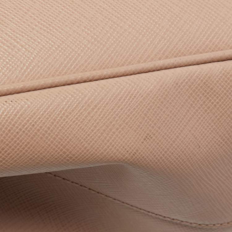 Pre Owned Prada Pink Saffiano Lux Leather Medium Double Zip Tote