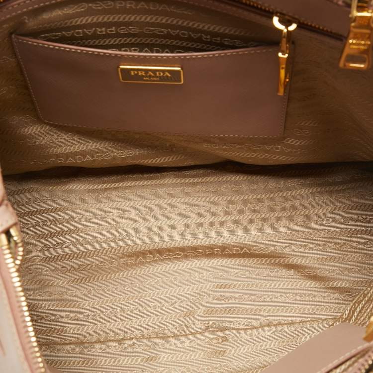Pre Owned Prada Pink Saffiano Lux Leather Medium Double Zip Tote
