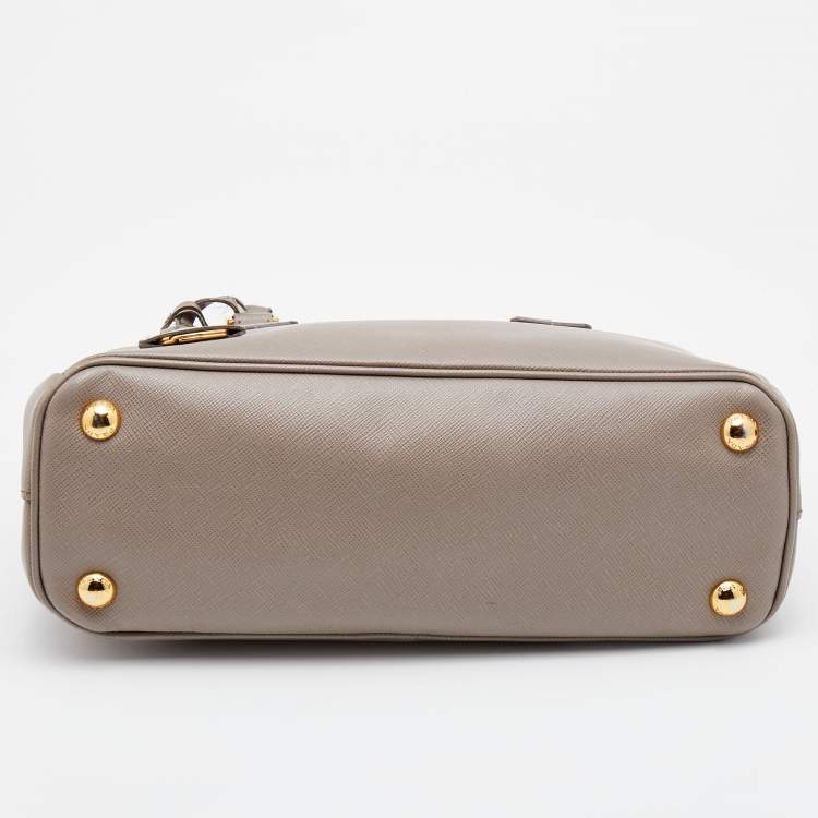 Pre Owned Prada Dark Beige Saffiano Lux Leather Mini Galleria Tote