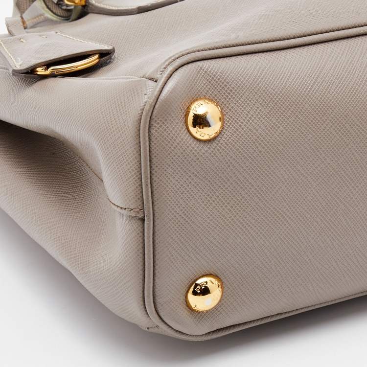 Pre Owned Prada Dark Beige Saffiano Lux Leather Mini Galleria Tote