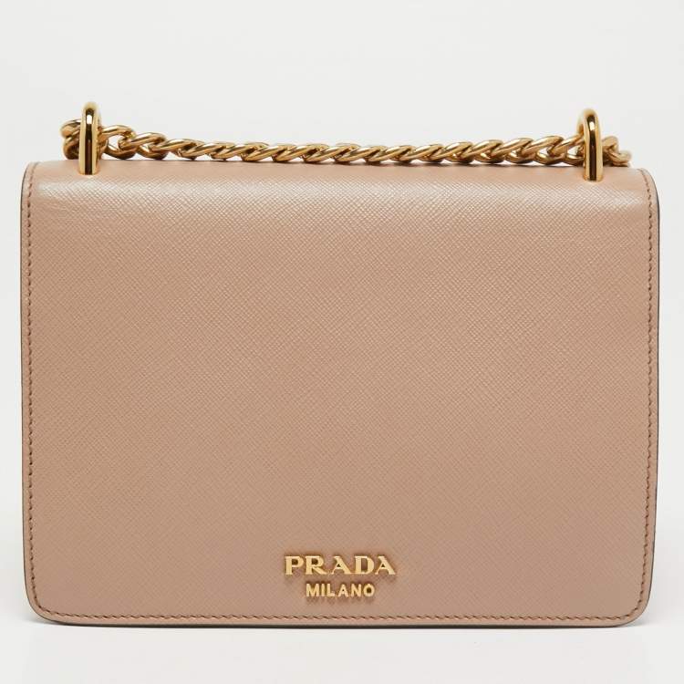Pre Owned Prada Pink Leather Flip Lock Chain Shoulder Bag