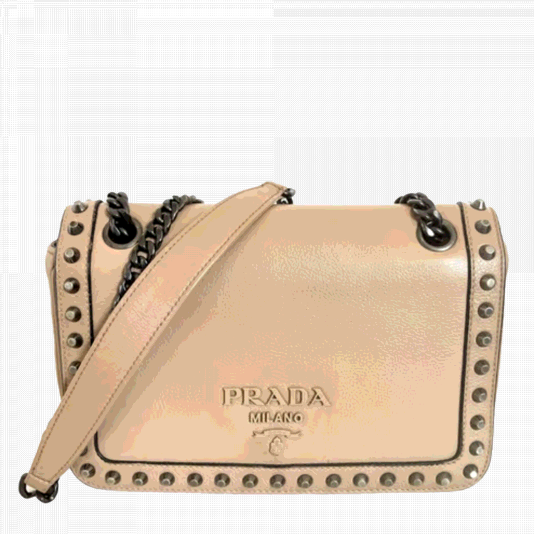 Prada Beige Leather Stud Detail Shoulder Bag Prada | TLC