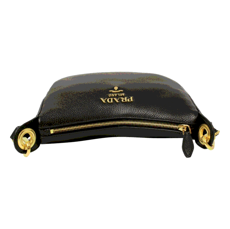 Pre Owned Prada Black Leather Vitello Phenix Web Stripe Strap Crossbody Bag