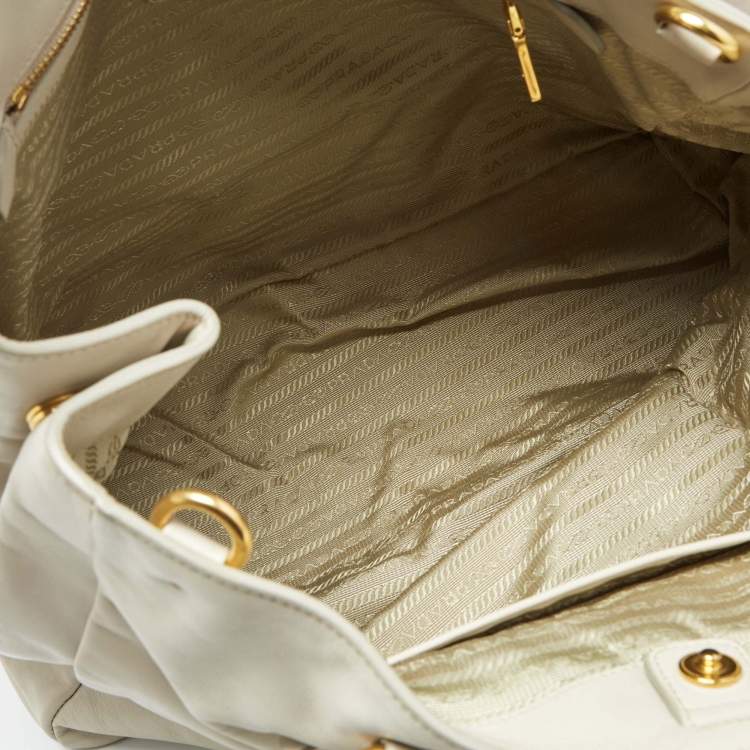 Pre Owned Prada Off White Leather Front Pocket Tote