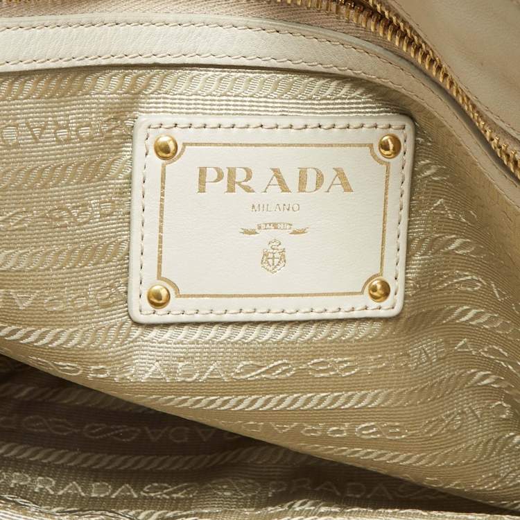 Pre Owned Prada Off White Leather Front Pocket Tote