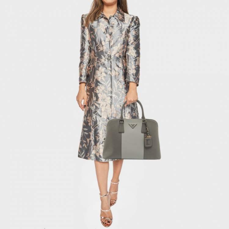 Pre Owned Prada Two Tone Grey Saffiano Lux Leather Promenade Satchel