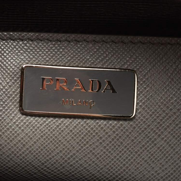 Pre Owned Prada Two Tone Grey Saffiano Lux Leather Promenade Satchel