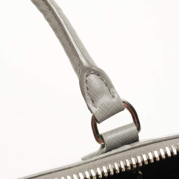 Pre Owned Prada Two Tone Grey Saffiano Lux Leather Promenade Satchel