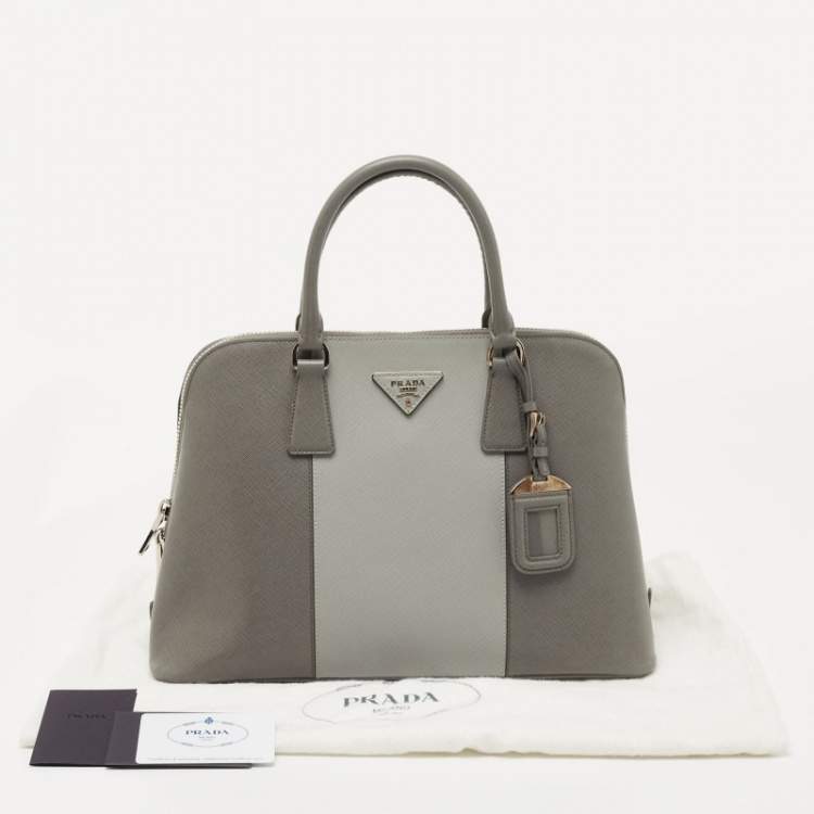 Pre Owned Prada Two Tone Grey Saffiano Lux Leather Promenade Satchel
