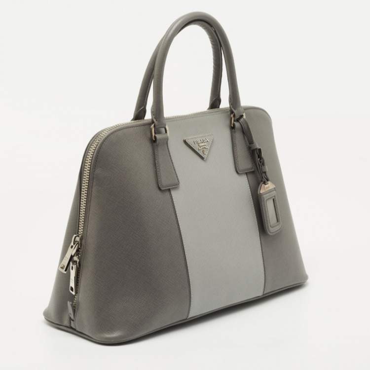 Pre Owned Prada Two Tone Grey Saffiano Lux Leather Promenade Satchel