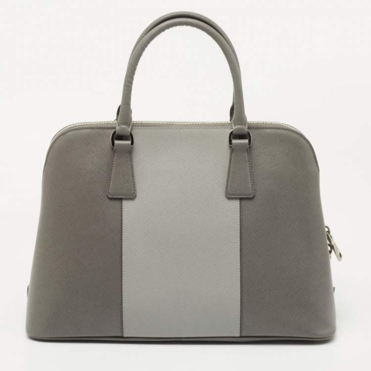 Pre Owned Prada Two Tone Grey Saffiano Lux Leather Promenade Satchel