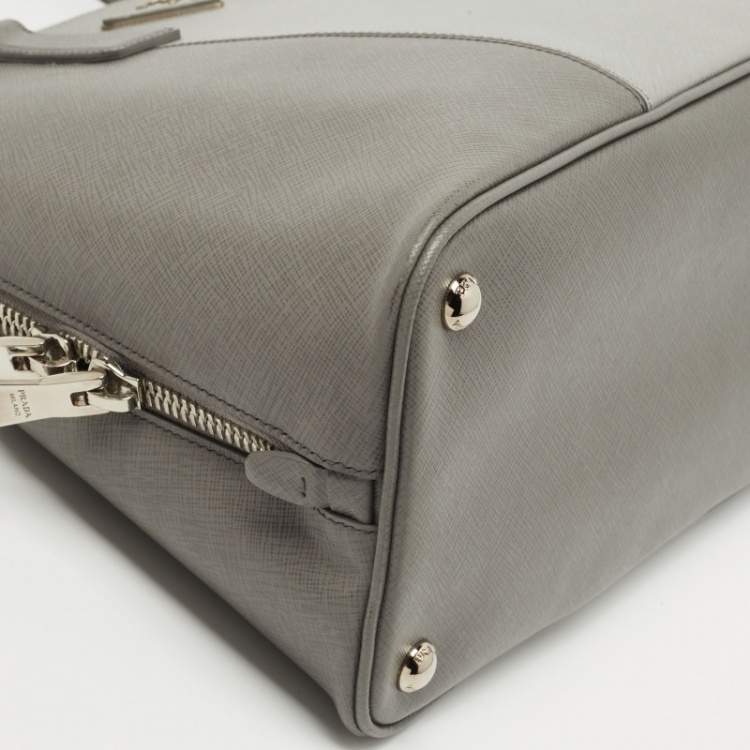 Pre Owned Prada Two Tone Grey Saffiano Lux Leather Promenade Satchel