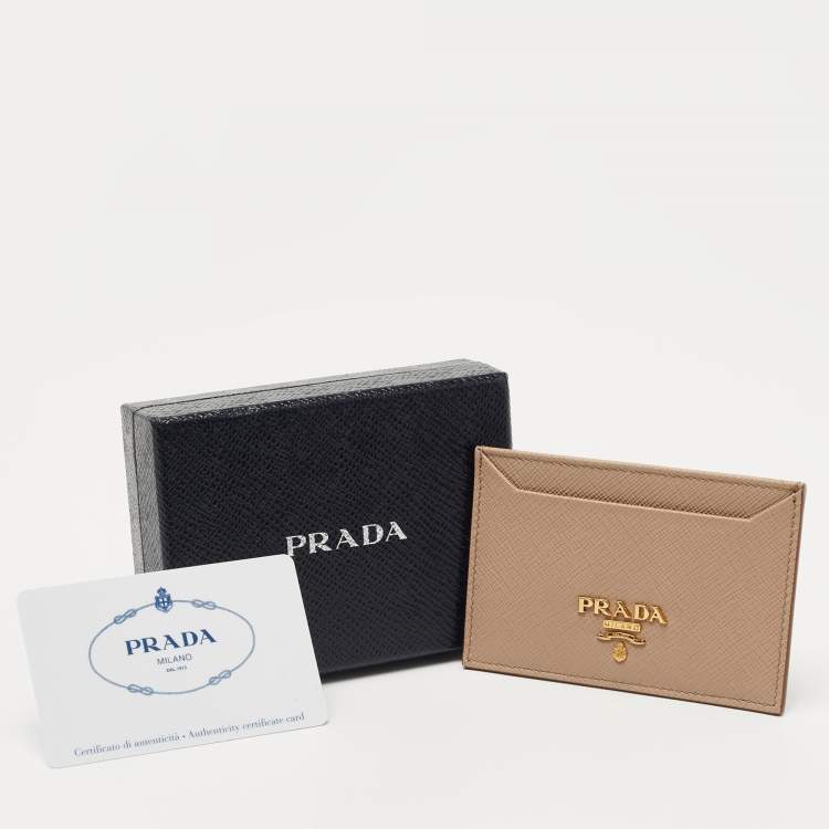 Pre Owned Prada Beige Saffiano Metal Leather Card Holder
