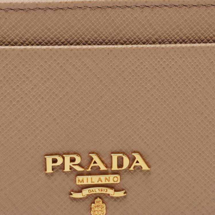 Pre Owned Prada Beige Saffiano Metal Leather Card Holder