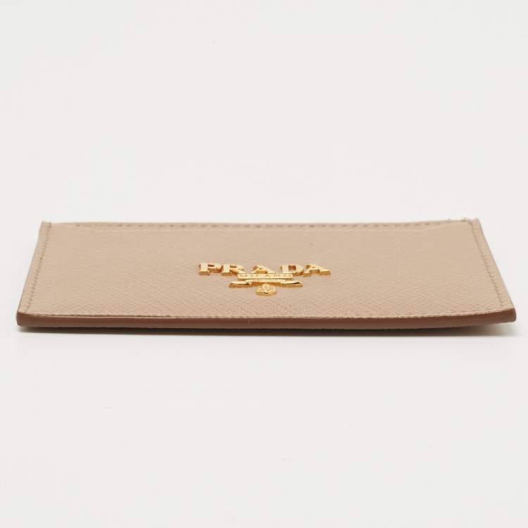 Pre Owned Prada Beige Saffiano Metal Leather Card Holder