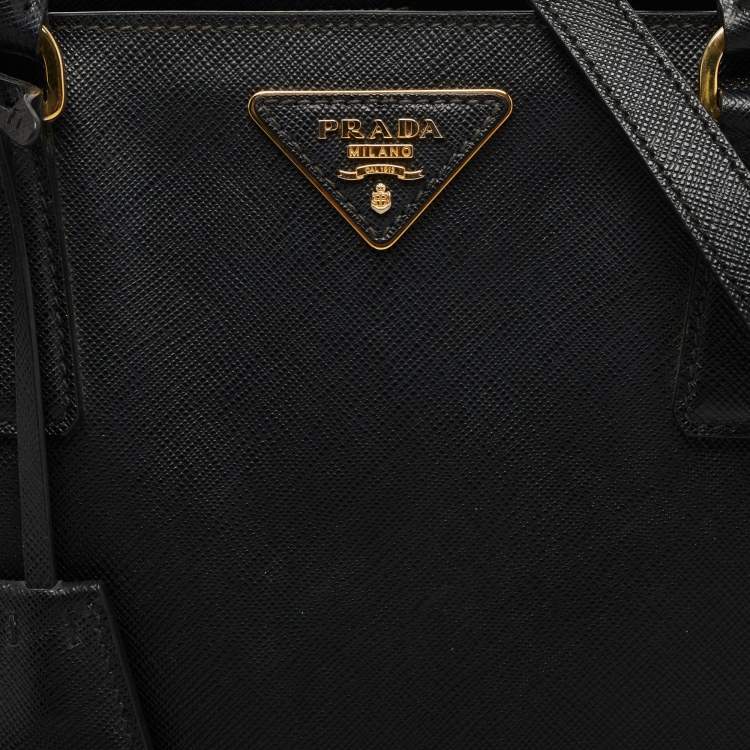 Pre Owned Prada Black Saffiano Lux Leather Medium Galleria Zip Tote