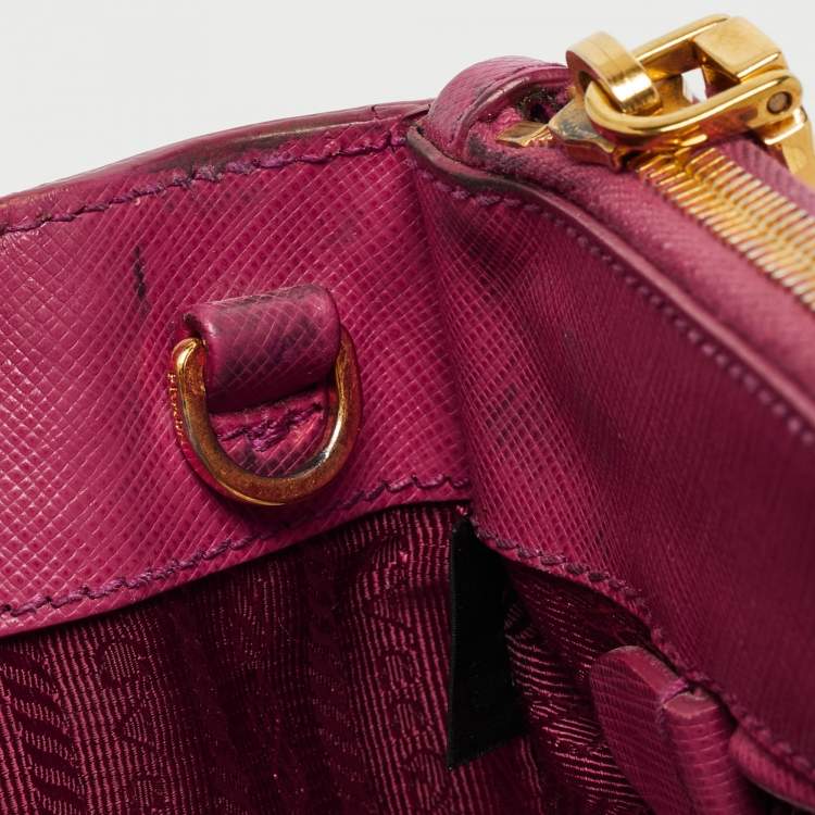 Pre Owned Prada Pink Saffiano Lux Leather Small Galleria Double Zip Tote