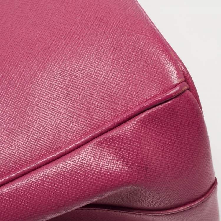 Pre Owned Prada Pink Saffiano Lux Leather Small Galleria Double Zip Tote