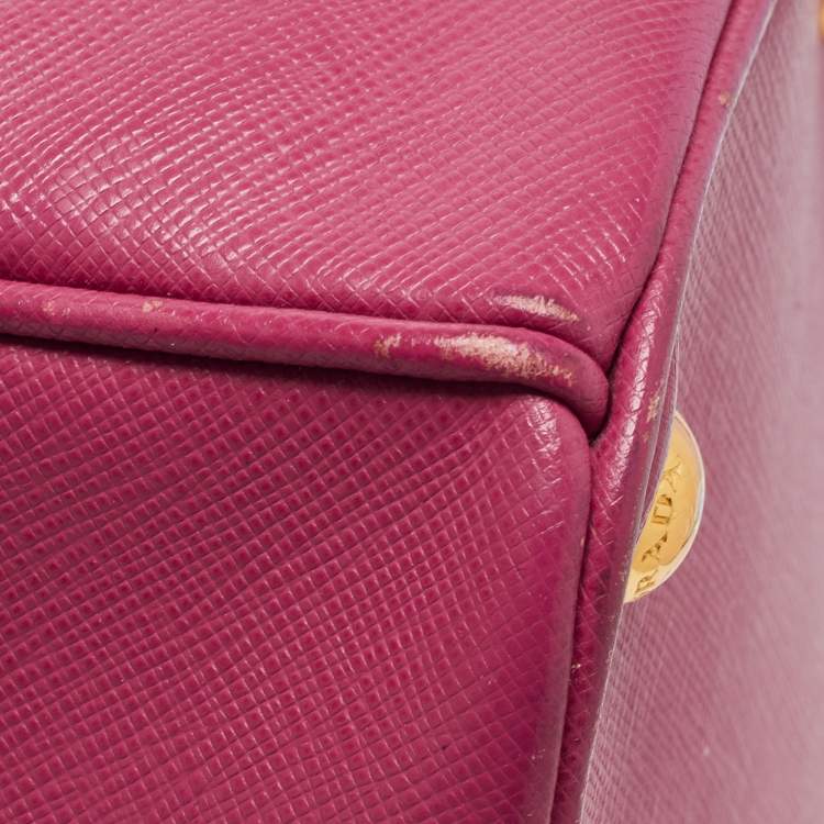 Pre Owned Prada Pink Saffiano Lux Leather Small Galleria Double Zip Tote