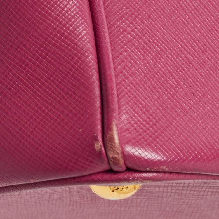 Pre Owned Prada Pink Saffiano Lux Leather Small Galleria Double Zip Tote