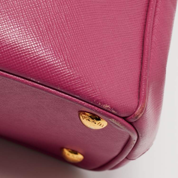 Pre Owned Prada Pink Saffiano Lux Leather Small Galleria Double Zip Tote
