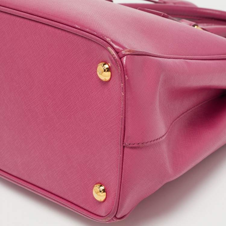 Pre Owned Prada Pink Saffiano Lux Leather Small Galleria Double Zip Tote