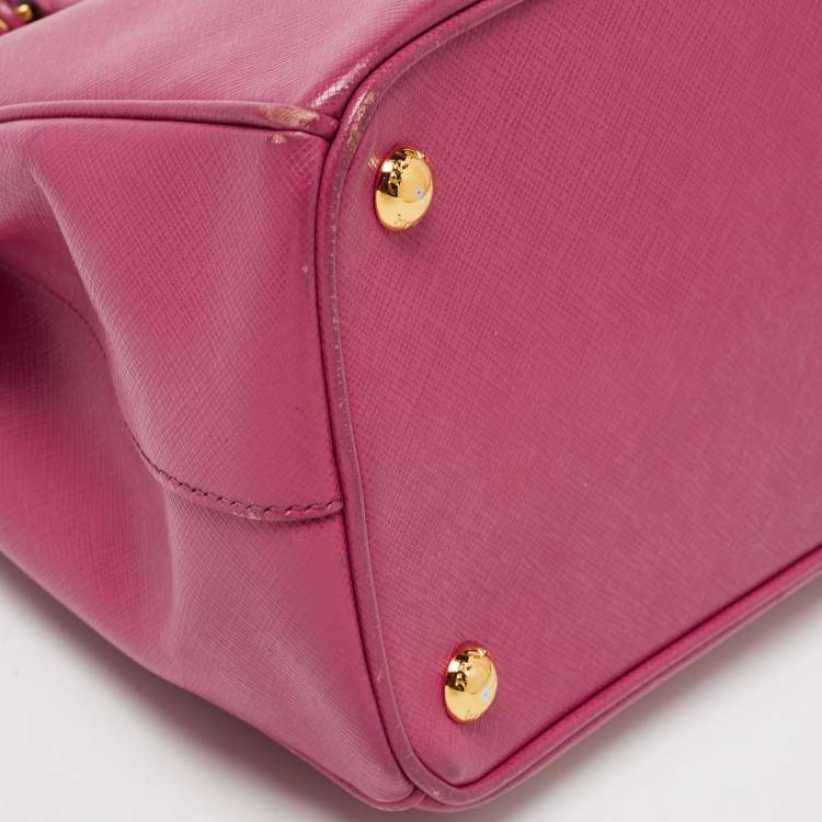 Pre Owned Prada Pink Saffiano Lux Leather Small Galleria Double Zip Tote