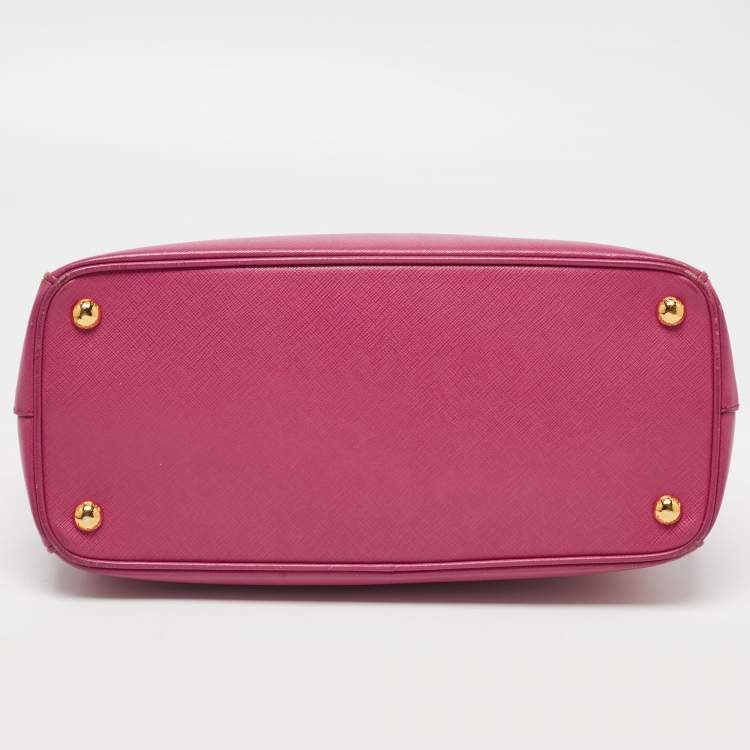 Pre Owned Prada Pink Saffiano Lux Leather Small Galleria Double Zip Tote