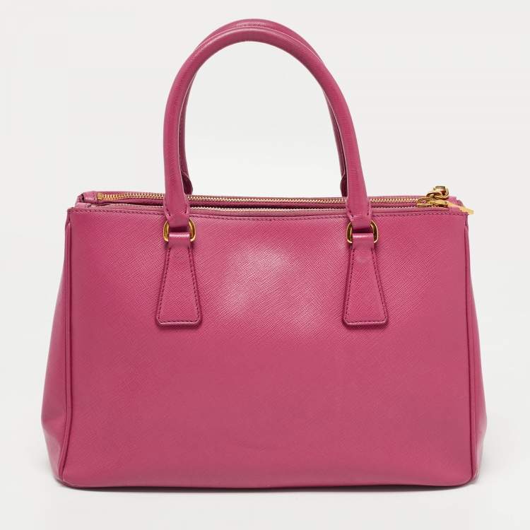 Pre Owned Prada Pink Saffiano Lux Leather Small Galleria Double Zip Tote