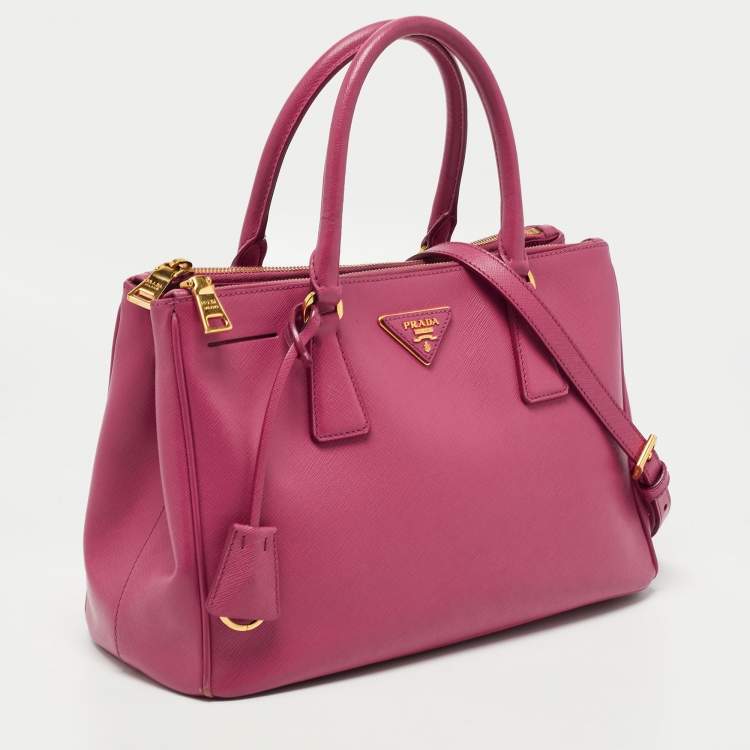 Pre Owned Prada Pink Saffiano Lux Leather Small Galleria Double Zip Tote