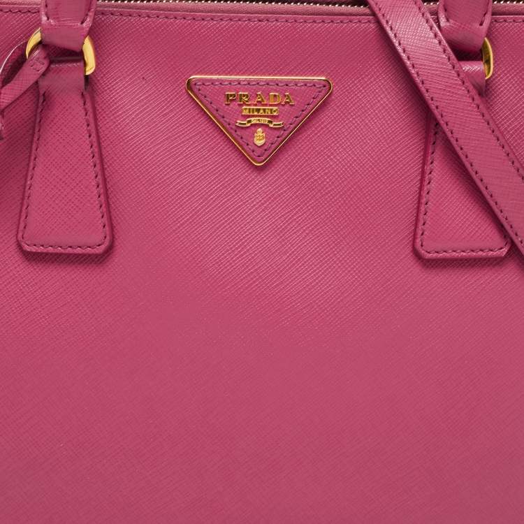 Pre Owned Prada Pink Saffiano Lux Leather Small Galleria Double Zip Tote