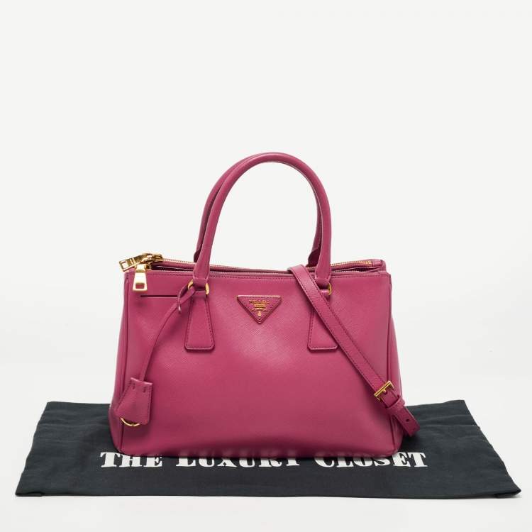 Pre Owned Prada Pink Saffiano Lux Leather Small Galleria Double Zip Tote
