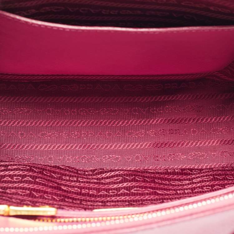 Pre Owned Prada Pink Saffiano Lux Leather Small Galleria Double Zip Tote