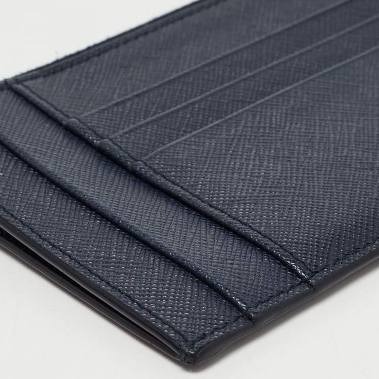 Pre Owned Prada Blue Saffiano Leather Zip Card Holder