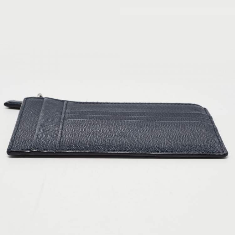Pre Owned Prada Blue Saffiano Leather Zip Card Holder
