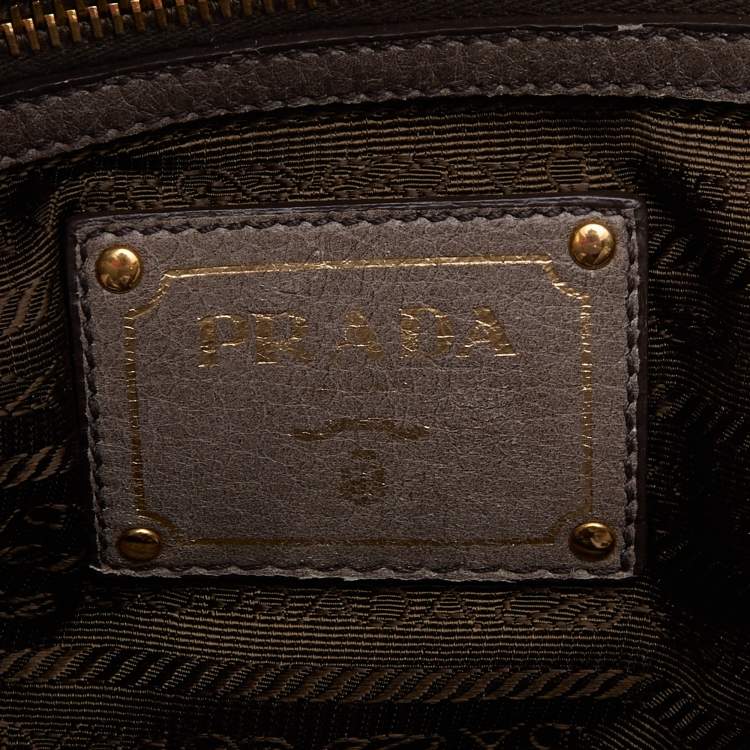 Pre Owned Prada  Light Grey Leather Shopper Tote