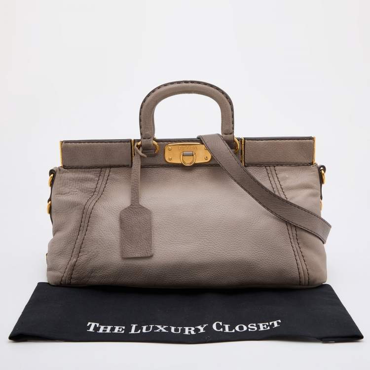 Pre Owned Prada  Light Grey Leather Shopper Tote