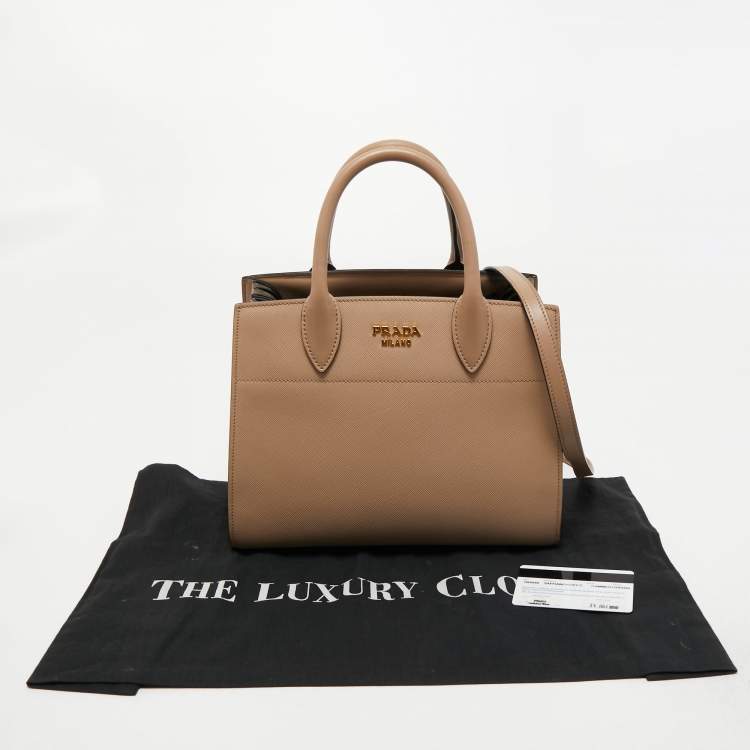 Pre Owned Prada Beige Saffiano Leather Bibliotheque Tote