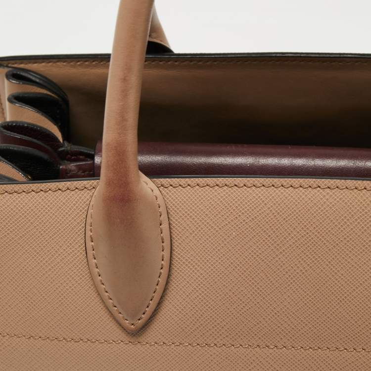 Pre Owned Prada Beige Saffiano Leather Bibliotheque Tote
