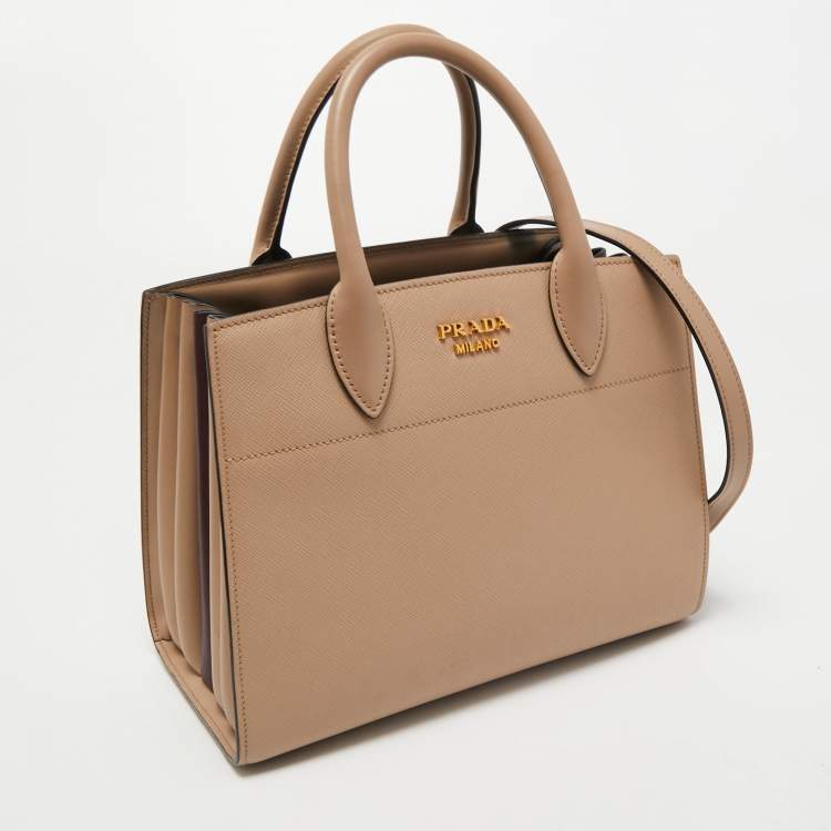 Pre Owned Prada Beige Saffiano Leather Bibliotheque Tote