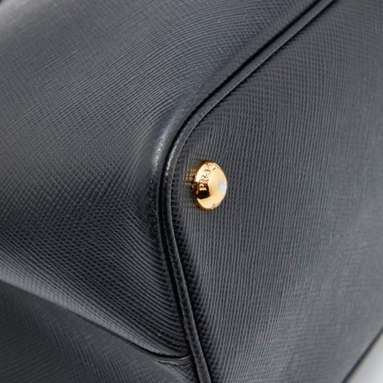 Pre Owned Prada Black Saffiano Cuir Leather Medium Double Handle Tote
