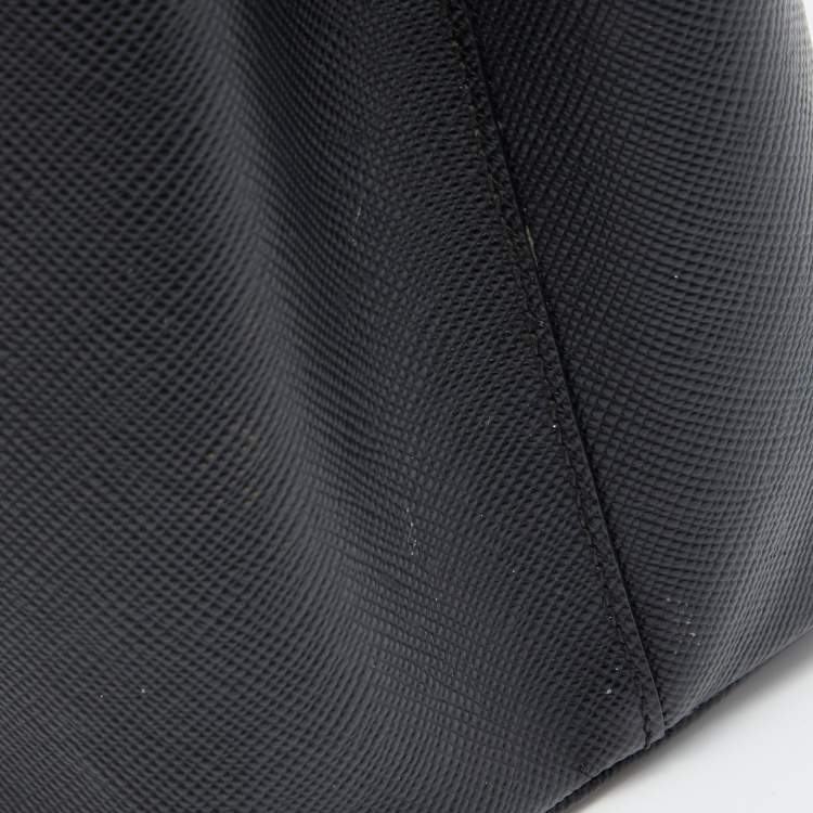 Pre Owned Prada Black Saffiano Cuir Leather Medium Double Handle Tote