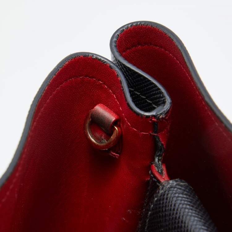 Pre Owned Prada Black Saffiano Cuir Leather Medium Double Handle Tote