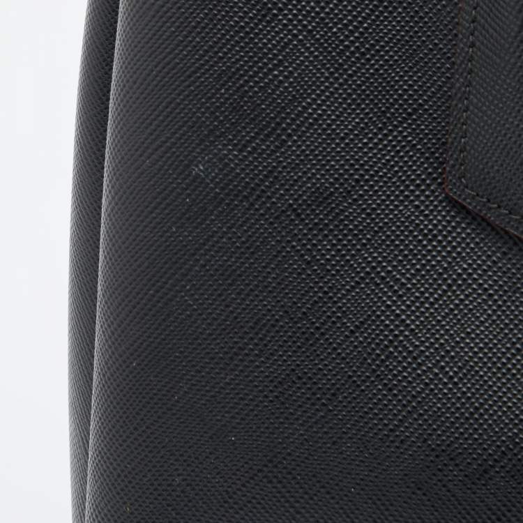 Pre Owned Prada Black Saffiano Cuir Leather Medium Double Handle Tote