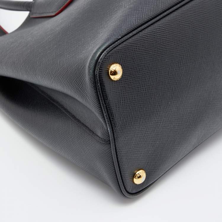 Pre Owned Prada Black Saffiano Cuir Leather Medium Double Handle Tote