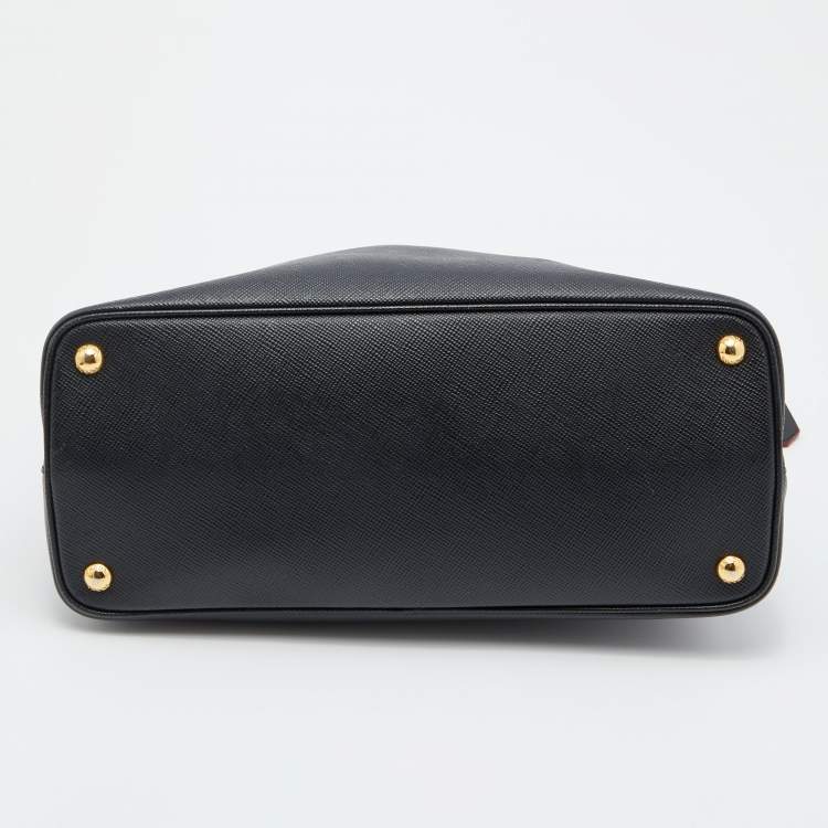 Pre Owned Prada Black Saffiano Cuir Leather Medium Double Handle Tote