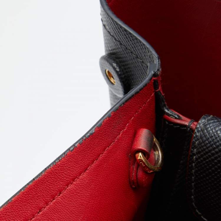 Pre Owned Prada Black Saffiano Cuir Leather Medium Double Handle Tote