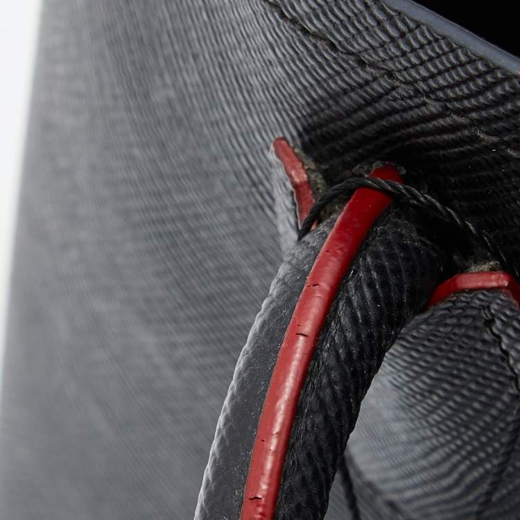 Pre Owned Prada Black Saffiano Cuir Leather Medium Double Handle Tote